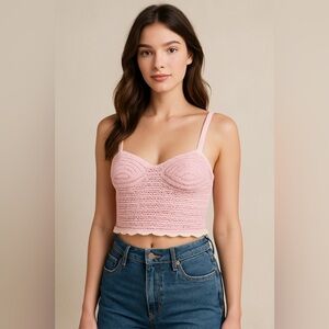 Sweet Republic Pink Crochet Crop Top Size S | Open Knit Boho Hippie Cottegecore
